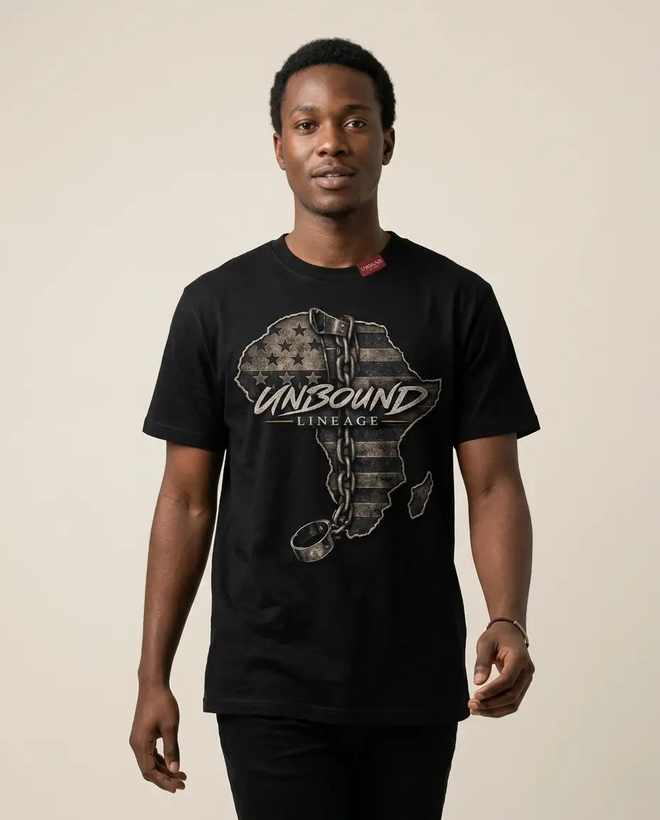 Unbound Lineage black minimalist t-shirt clean typography luxury streetwear